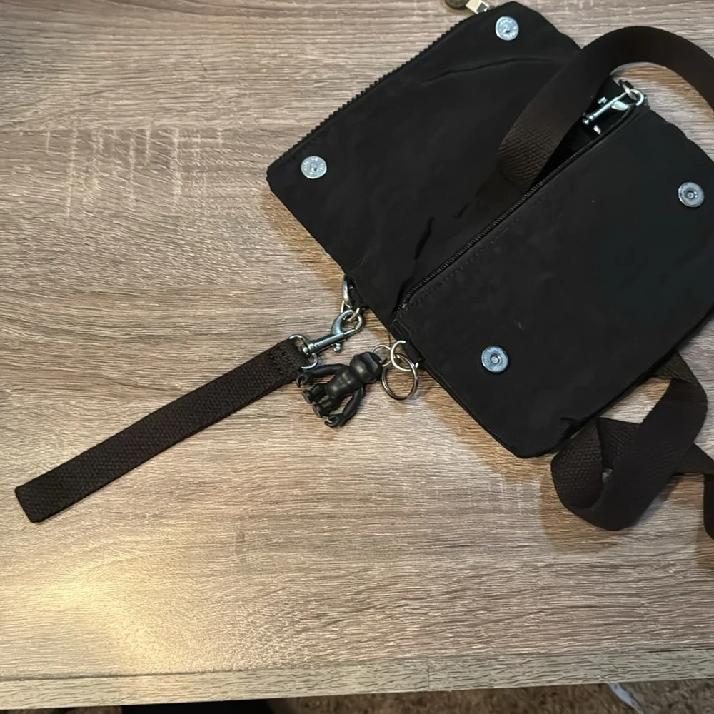 KIPLING 3-IN-1 CONVERTIBLE BAG - Black Canvas w/Silver Hdwe & monkey keychain - Picture 9 of 11